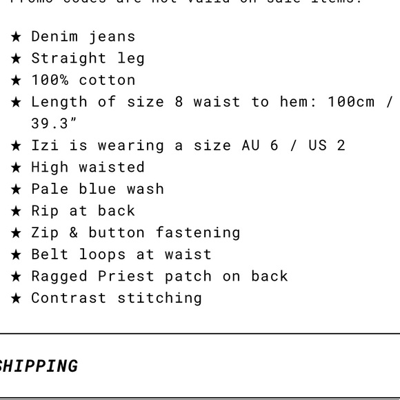 NWOT RAGGED PRIEST BUTT CUT JEANS STONEWASH DENIM Princess Polly - Picture 9 of 11